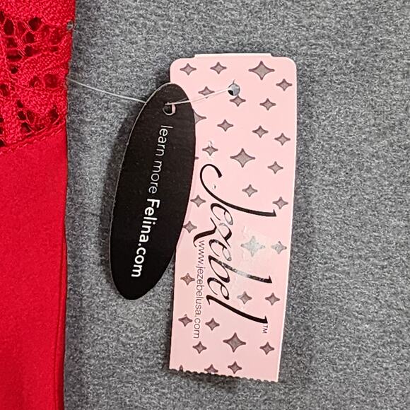 Jezebel Rita Chemise Red Satin with Sheer Lace Detail Nightgown Pajamas Medium - Picture 8 of 9
